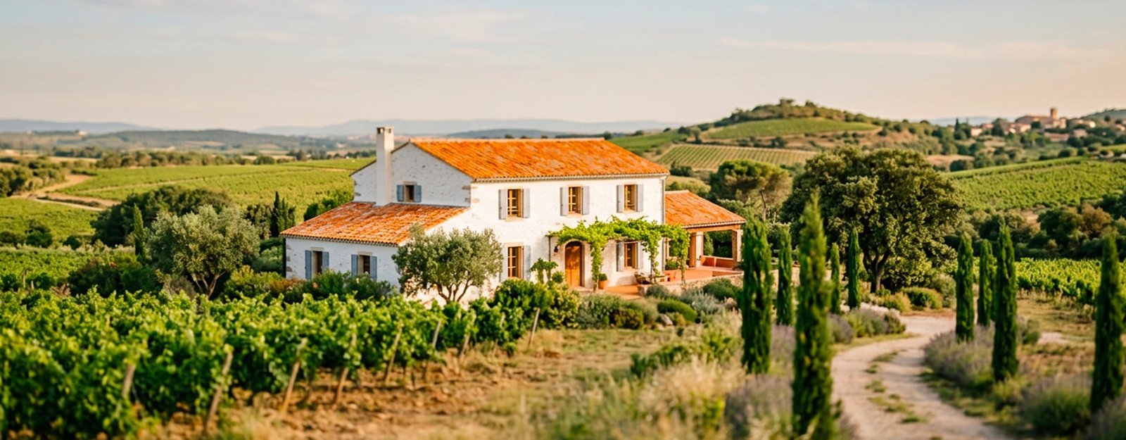 Maison au milieu des vignes verdoyantes dans l'Aude en Occitanie